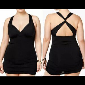 Lauren Ralph Lauren Black One Piece Swimsuit Twist Swimdress Cut Out Size 8 Pool
